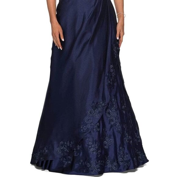 NWT La Femme 27033SC Stretch Satin Mother of the Bride Dress Navy Blue size 6 - Picture 5 of 9